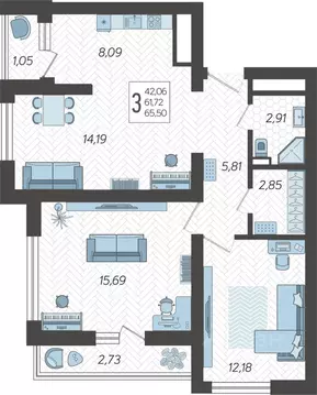 3-к кв. Краснодарский край, Сочи Бытха мкр, ул. Ясногорская, 16/2к9 ...