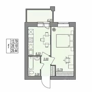 1-к кв. Волгоградская область, Волгоград Типографская ул., 83 (29.46 ...