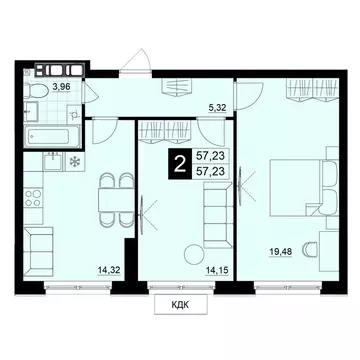 2-к кв. Самарская область, Самара АмГрад жилой комплекс (57.23 м)