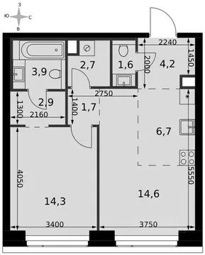 2-к кв. Москва Амбер Сити жилой комплекс (52.6 м)