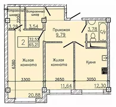 2-к кв. Ставропольский край, Пятигорск ул. Ермолова, 28А (68.6 м)