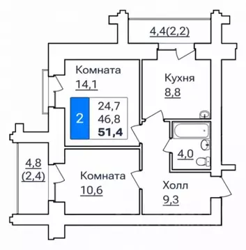 2-к кв. Амурская область, Благовещенск ул. Горького, 205 (51.4 м)