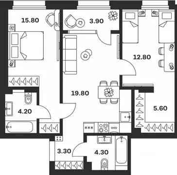 3-к кв. Тульская область, Тула ул. Михеева, 9А (69.7 м)