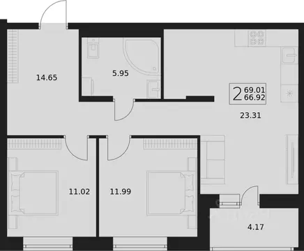 2-к кв. Брянская область, Брянский район, Снежское с/пос, пос. Путевка ...