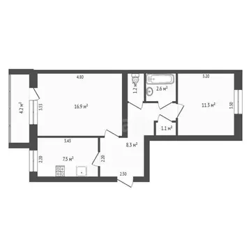 2-комнатная квартира: Ишим, улица Шаронова, 14 (49 м)