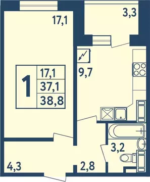 1-к кв. Башкортостан, Уфа ул. Мечтателей, 17 (38.5 м)