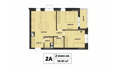 2-к кв. Удмуртия, Ижевск ул. Академика Павлова (56.93 м)