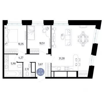 2-к кв. Рязанская область, Рязань ул. Ленинского Комсомола (68.18 м)