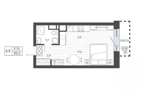 Студия Дагестан, Дербент ул. Сальмана (29.95 м)