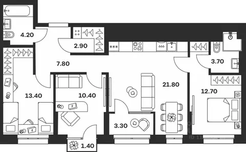 3-к кв. Тульская область, Тула ул. Михеева, 9А (81.6 м)