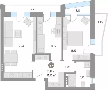 2-к кв. Тюменская область, Тюменский муниципальный округ, с. Кулаково ...