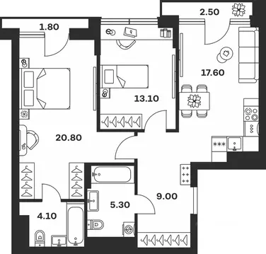 2-к кв. Тульская область, Тула ул. Фридриха Энгельса, 62 (74.2 м)