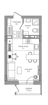 Студия Пермский край, Пермь Самолетная ул., 6 (27.0 м)
