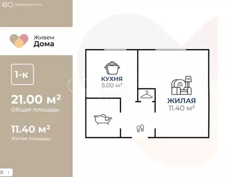 1-комнатная квартира: Волгоград, улица Аренского, 2/1 (21 м)