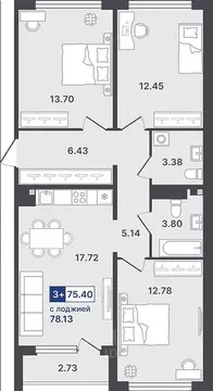 3-к кв. Тюменская область, Тюмень ул. Алексея Сергиенко, 1 (75.4 м)