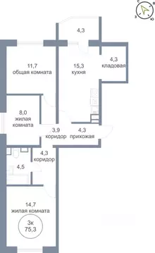 3-к кв. Ханты-Мансийский АО, Нефтеюганск 5-й мкр, 50 (75.3 м)
