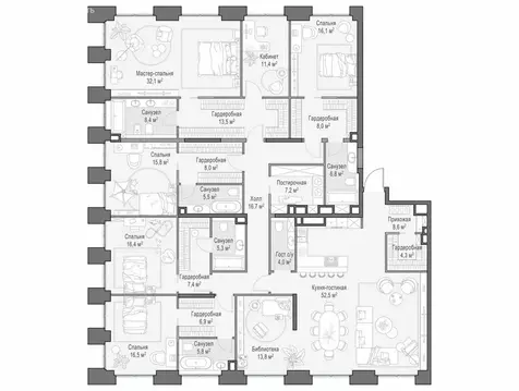 5-комнатная квартира: Москва, жилой комплекс Лайф Тайм (293.7 м)