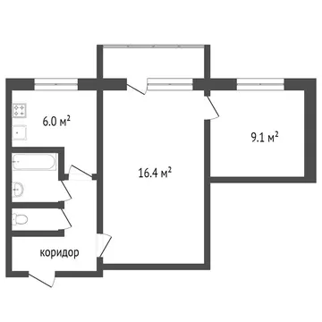 2-комнатная квартира: Тобольск, 4-й микрорайон, 8 (39.4 м)
