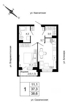 1-к кв. Свердловская область, Екатеринбург ул. Кронштадтская (38.6 м)