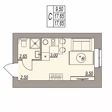 Студия Волгоградская область, Волгоград ул. Расула Гамзатова (17.65 м)