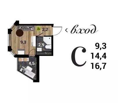 Квартира-студия: Воронеж, ЖК 8 Элемент (16.68 м)