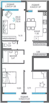 3-к кв. Крым, Алушта На Фонтанке жилой комплекс (72.6 м)