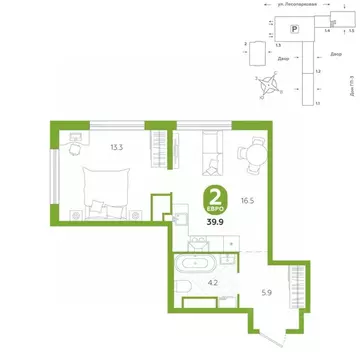 2-к кв. Тюменская область, Тюмень ул. Лесопарковая, 22 (39.9 м)