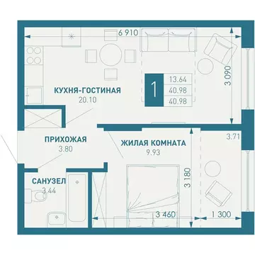 1-комнатная квартира: Краснодар, посёлок Берёзовый, микрорайон ...