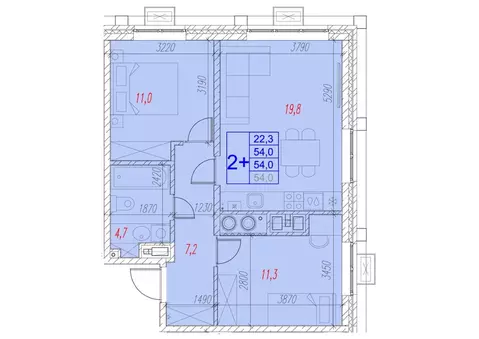 2-к кв. Астраханская область, Астрахань ул. Трофимова (54.0 м)
