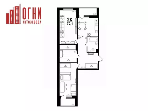 2-к кв. Нижегородская область, Нижний Новгород Коломенская ул., 8к4 ...