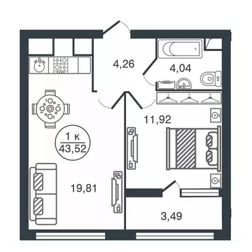 1-комнатная квартира: Тверь, улица Левитана, 76Б (43.52 м)