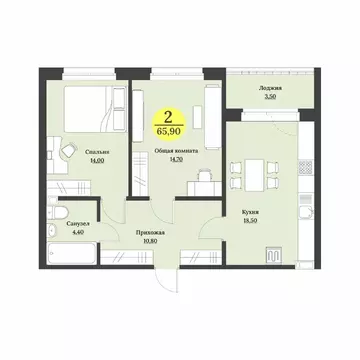 2-к кв. Ставропольский край, Ставрополь Лесная ул., 204 (65.9 м)