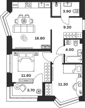 2-к кв. Тульская область, Тула ул. Михеева (62.7 м)