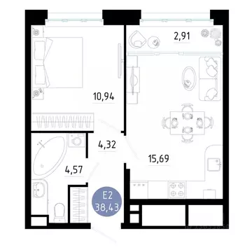 1-к кв. Рязанская область, Рязань ул. Ленинского Комсомола (38.43 м)