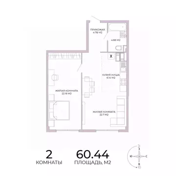 2-к кв. Пензенская область, Пенза Побочинская ул., с18 (60.44 м)