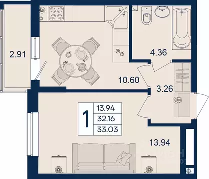 1-к кв. Краснодарский край, Краснодар  (33.03 м)