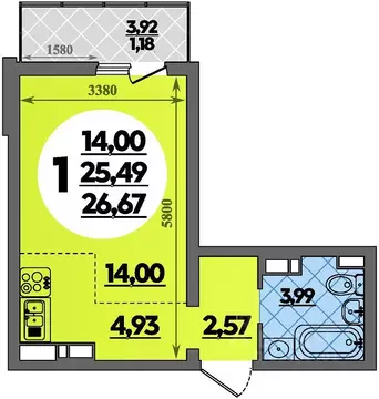 Студия Адыгея, Майкоп ул. Владимира Жоги, 4 (26.67 м)