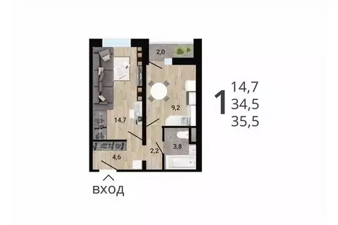 1-к кв. Воронежская область, Воронеж Цимлянская ул. (36.29 м)