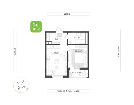 1-к кв. Свердловская область, Екатеринбург Академический мкр, 20-й ...