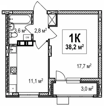 1-комнатная квартира: Нижний Новгород, проспект Гагарина, 36к4 (38.2 ...