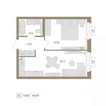 1-к кв. Башкортостан, Уфа бул. Яркий (40.97 м)