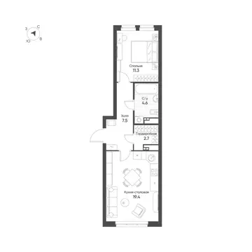 1-к кв. Свердловская область, Екатеринбург Солнечный жилрайон,  (45.5 ...