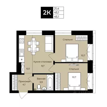 2-к кв. Башкортостан, Уфа ул. Ленина, 192 (45.1 м)