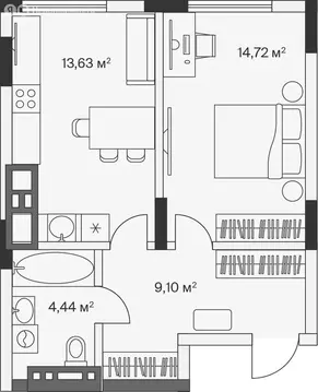 1-комнатная квартира: Малое Исаково, Первая улица, 1к4 (41.9 м)