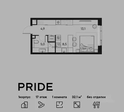 1-к кв. Москва Полковая ул., 1к1 (32.1 м)