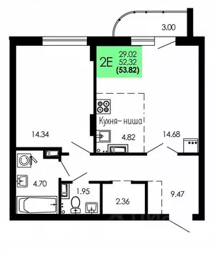 2-к кв. Воронежская область, Воронеж Оникс жилой комплекс (53.82 м)