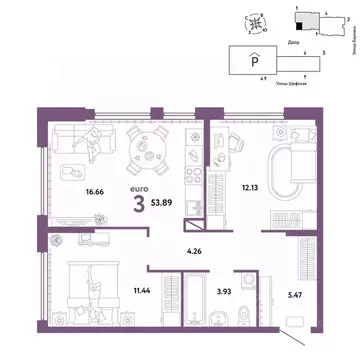 3-к кв. Свердловская область, Екатеринбург ул. Шефская, 22А (53.89 м)