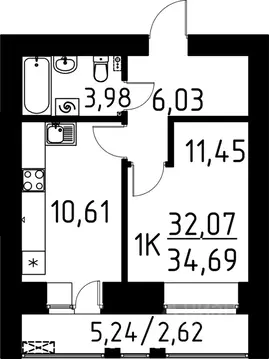 1-к кв. Томская область, Томск ул. Вершинина, 58к2 (34.69 м)