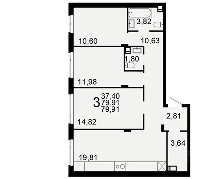 3-к кв. Тульская область, Тула Флагман жилой комплекс (79.91 м)