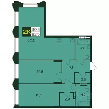 2-к кв. Чувашия, Чебоксары просп. Чебоксарский (83.0 м)